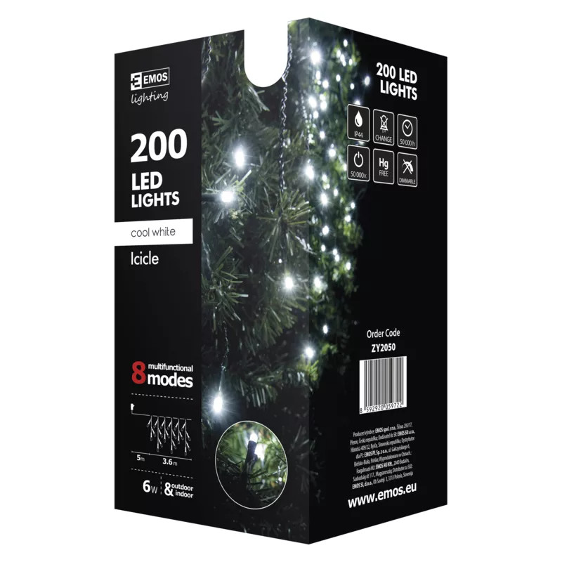 Rampouchy vánoční LED, 3,6 m, studená bílá, programy (ZY2050)
