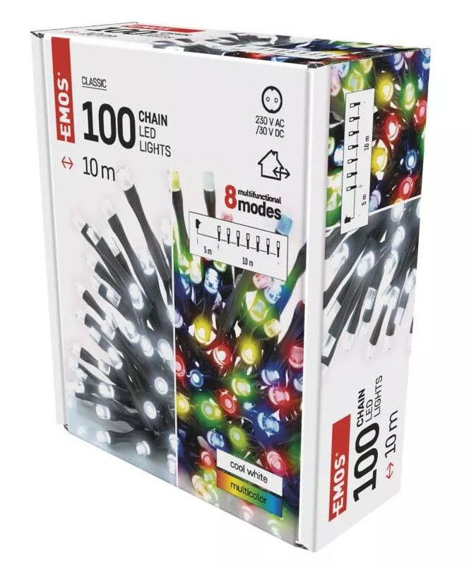 etz vnon 100 LED 2v1, 10 m, venkovn/ vnitn, studen bl/multicolor, programy (D4AJ01)