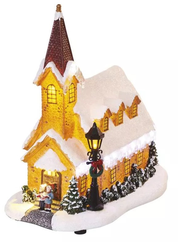 Kostel zasněžený vánoční17 LED 26 cm, 3x AA, vnitřní, teplá bílá (DCLW12)