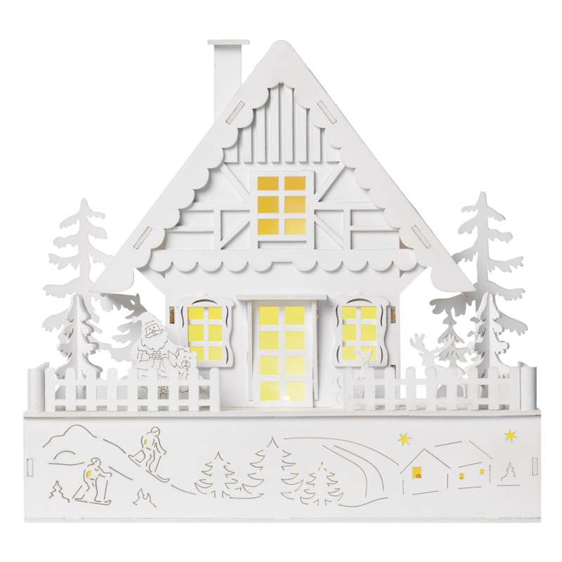 Domeček vánoční LED dřevěný 28 cm, 2x AAA, vnit., teplá bílá, čas., (DCWW06)