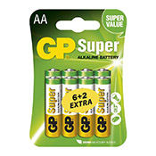 Baterie GP Super alkalické AA, balení 6 + 2 ZDARMA (B13218)
